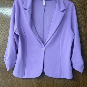Purple Blazer with Notched Lapel and Ruched Sleeves